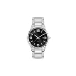 Ladies Black Case Watch Ladies Silver Stainless Steel Case, Black Sunray Dial, and Silver Stainless Steel bracelet