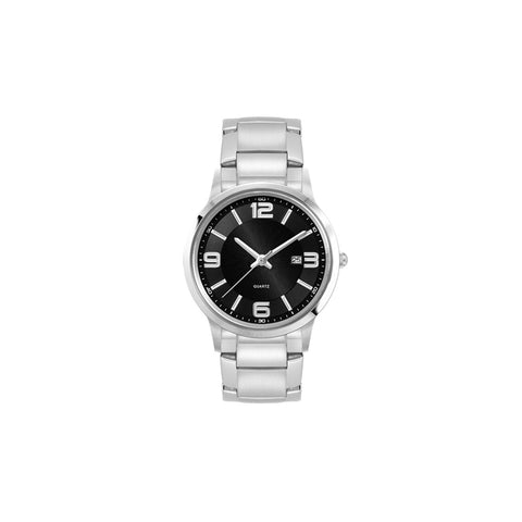 Ladies Black Case Watch Ladies Silver Stainless Steel Case, Black Sunray Dial, and Silver Stainless Steel bracelet