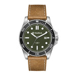 WC5242 42.5MM STEEL MATTE SILVER CASE, 3 HAND MVMT, GREEN DIAL, DTE DISPLAY, ROTATING BEZEL, LEATHER STRAP,