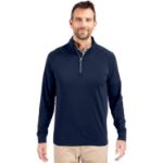 Cutter & Buck Adapt Recycled Soft Knit Stretch  Mens Quarter Zip Pullover Navy Blue