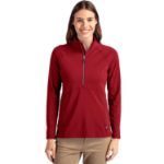 Cutter & Buck Adapt Recycled Soft Knit Stretch Womens Half Zip Pullover Cardinal Red
