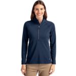 Cutter & Buck Adapt Recycled Soft Knit Stretch Womens Half Zip Pullover Navy Blue