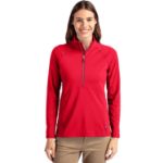 Cutter & Buck Adapt Recycled Soft Knit Stretch Womens Half Zip Pullover Red