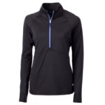 Cutter & Buck Adapt Recycled Soft Knit Stretch Womens Half Zip Pullover Black-Tour Blue